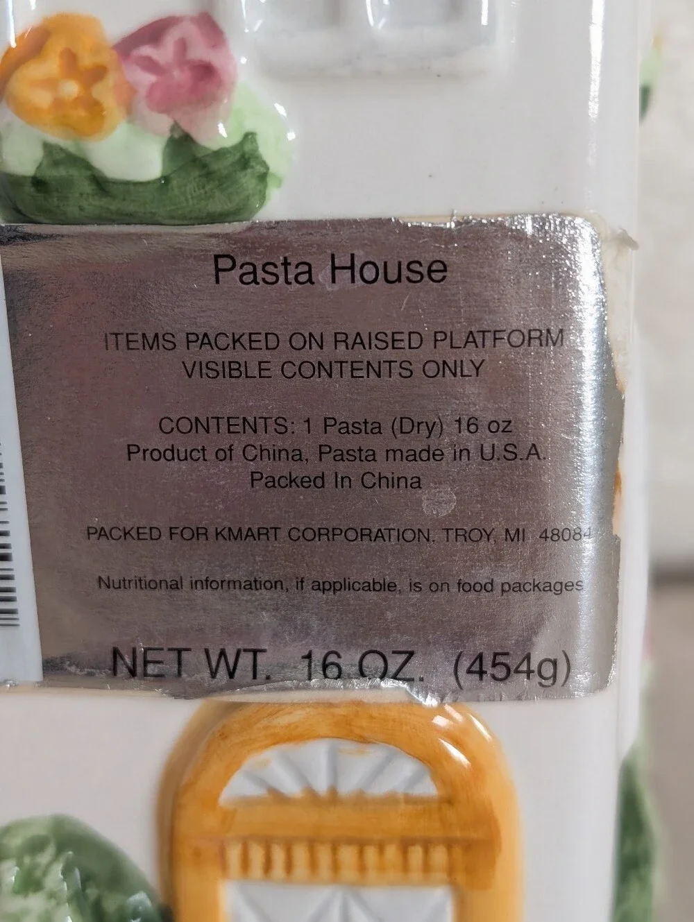 Vintage Style Ceramic Tall Pasta Canister House Shape Hand Painted 12 Inch 16 oz